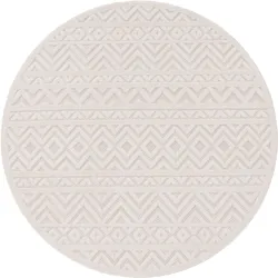 Teppich PACO HOME "Livorno 673", beige (creme), H:14mm Ø:160cm, Polypropylen, Teppiche, Uni-Farben, Scandi, Rauten Muster, Hoch-Tief Effekt, Outdoor geeignet