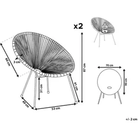 Beliani Rattanstuhl 70 x 87 x 90 cm orange/schwarz 2 St.