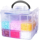 od19 3-Stöckige Aufbewahrungsbox,Fächer Sortierbox,Plastik Aufbewahrungsbox mit Fächern, Praktisch Stapelbare Sortierkasten Transparent, Verstellbare Fächer,zur Aufbewahrung ...