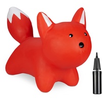 Relaxdays Hüpftier Fuchs, inklusive Luftpumpe, Hopser, bis 50 kg, BPA-frei, Hüpfspielzeug, für Kinder, Sprungtier, rot