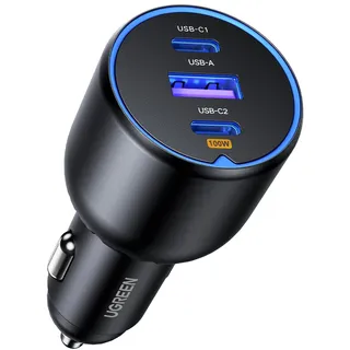 UGREEN 130W Zigarettenanzünder Schnellladen USB C 100W & 30W PD/QC Auto Ladegerät 3-Port 12V-24V KfZ Zubehör für MacBook Pro, iPhone 17/17Pro/17Pro Max/17 Air/16-12, iPad, Galaxy S25/S24