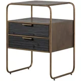 Woood Nachttisch Polite aus Holz und Metall, elegant, Gold Messing, zwei Schubladen, pulverbeschichtet