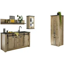 furn.design Küchenzeile Stove 4-teilig 200 cm Used Wood hell und anthrazit