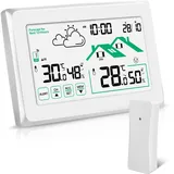 Wetterstation Funk mit Außensensor, Wettervorhersage/Thermometer/Funkwetterstation/Digitaluhr/LCD Touchscreen/DCF Funkuhr für Temperatur und Feuchtigkeitsüberwachung Innen/Außen