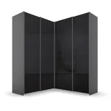 Rauch Quadra grau (graumetallic, glas basalt), B:181cm H:229cm T:187cm, Holzwerkstoff, Schränke, Schwebetürenschrank, Eckschrank inkl. Türendämpfer und Schubladeneinsatz, mit Glastüren