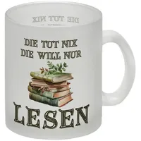 Speecheese Bücher Glas Tasse mit Spruch Die tut nix