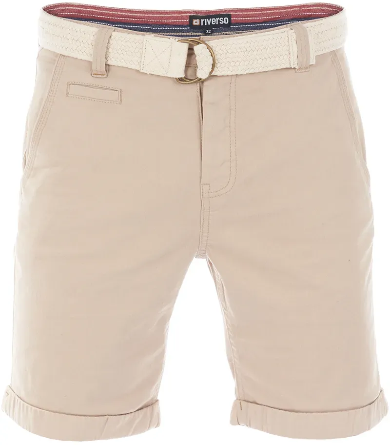 riverso Kurze Hosen Herren Sommer Chino Shorts mit Gürtel Regular Fit RIVHenry Regular Fit Beige Beige Beige Normaler Bund Knopfleiste W 31