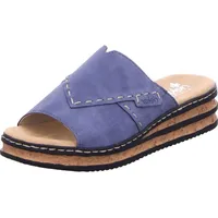 Rieker Damen Pantolette Plateau Keilabsatz Ziernähte 62987, Größe:40 EU, Farbe:Blau - Blau 40