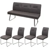 Mendler Esszimmer-Set HWC-H70, Esszimmergruppe Sitzgruppe Esszimmergarnitur, Stoff/Textil Edelstahl gebürstet ~ grau-braun 160cm