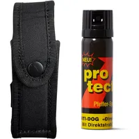 Protect Pfefferspray Breitstrahl 63 ml + hochwertiges Coptex Holster 63 ml Etui schwarz Polyester für Gürtel Molle System (Direktstrahl 63 ml + Holster)