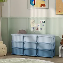 Homcom Spielzeugkiste, Blau Kunststoff, 9 Schubladen, 37x56.5x113 cm Kinder & Jugendzimmer, Kindermöbel Kinderregale
