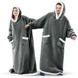 Sedefen Sweatshirt Hoodie Decke mit Ärmeln Deckenpullover,Flauschige Sherpa Kuscheldecke Tragbare Decke,Übergroße Kapuzenpullover für Damen Herren Erwachsene Warm Ärmeldecke Dunkelgrau