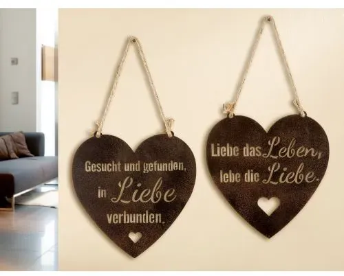 GILDE Metall Wandrelief Herz  Liebe  dunkelbraun Liebe das Leben, lebe die