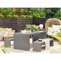 Beliani Gartenmöbel Set U-Form Beton grau Tisch mit 2 Bänken TARANTO
