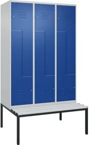 C+P Z-Spind Classic PLUS, Bank, 6 Fächer, 2120x1200x815mm, 7035/5010 Verschluss Zylinderschloss Sitzbanktyp untergebaut Material Sitzfläche Kunststoff