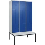 C+P Z-Spind Classic PLUS, Bank, 6 Fächer, 2120x1200x815mm, 7035/5010 Verschluss Zylinderschloss Sitzbanktyp untergebaut Material Sitzfläche Kunststoff