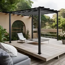 MCW Pavillon Garten, stabiles 8cm-Gestell Schiebedach UV50+ 3x3m ~ anthrazit