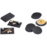 Relaxdays, 30x20 cm, anthrazit Schieferplatte im 6er Set, große Servierplatten & Schieferplatte 6er Set rund, 25cm Ø, Pizzateller zum Servieren & Beschriften, Buffet, Servierplatte, anthrazit