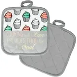 Metaltex Topflappen, 239501080, Cupcakes, Baumwolle, grau, 17 x 17cm, 2 Stück