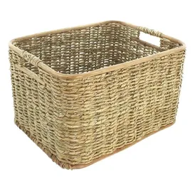 Dekoleidenschaft Aufbewahrungskorb aus Rattan 46 x 36 x 28 cm beige