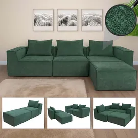 Mendler L-Sofa HWC-O54, Lounge-Couch mit Ottomane, erweiterbar modular rechts/links, Stoff/Textil 63x270x190cm ~ grün