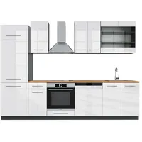 Vicco Küchenzeile Fame-Line, 300 cm, AP Eiche, Weiß Hochglanz/Anthrazit - Weiß