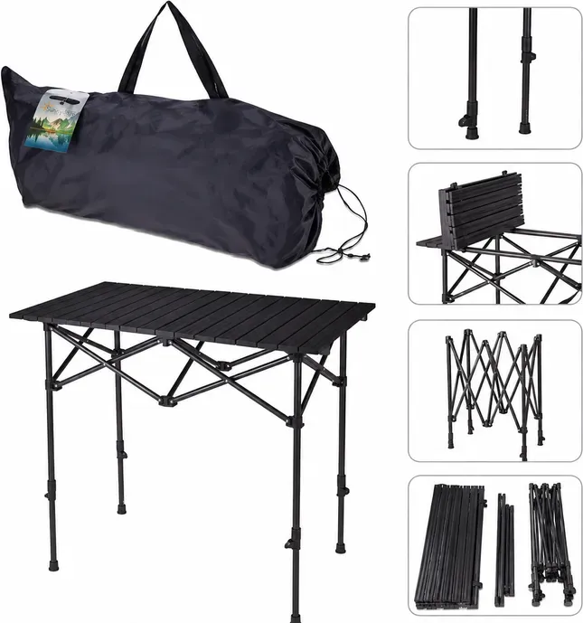 Faltbarer Campingtisch mit ausziehbaren Beinen (95x55x50-80 cm), inklusive Tragetasche