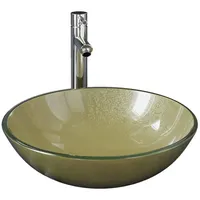 VidaXL Badezimmer Waschbecken mit Wasserhahn und Ablaufgarnitur Gold gehärtetes