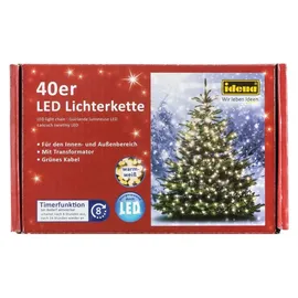 IDENA Lichterkette 40 LED mit in warmweiß, 8 Stunden Timer Funktion und Transformator, ca. 11,9 m