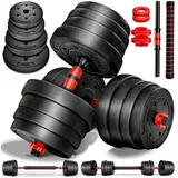 OEM Hantelset 30 kg Kurzhanteln Langhantel Set Hantelscheiben rot / schwarz