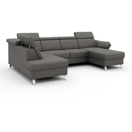 sit&more Wohnlandschaft SIT & MORE "Vincenzo U-Form", grau, B:317cm H:84cm T:93cm, Sofas, Wohnlandschaft, inklusive Kopfteilverstellung, wahlweise mit Bettfunktion, Bettkasten