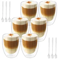 Latte Macchiato Gläser, Doppelwandige Kaffeegläser 350ml, Doppelwandige Gläser, Cappuccino Gläsers, Kaffeetassen Glas, Kaffeebecher glas, Thermogläser Doppelwandig, Espressotassen Glas, 6er Set