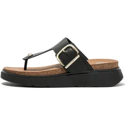 Zehentrenner FITFLOP "GEN-FF", Damen, Gr. 41, schwarz, Leder, unifarben, casual, Schuhe Zehentrenner Dianette, Keilabsatz, Sommerschuh, Schlappen mit verstellbarer Schnalle