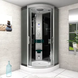 AcquaVapore D46-13M0 Komplettdusche mit Schiebetür 90 x 90 cm schwarz Sicherheitsglas, inkl. Duschwanne