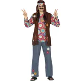 FIESTAS GUIRCA Hippie Kostüm Herren Karneval, Flower Power 70er Jahre Kostüm Herren, Hippy Stirnband - Größe M48 – 50-60er Schlager Star 70er Jahre Kostüm Erwachsene, Faschingskostüme Männer Hippie