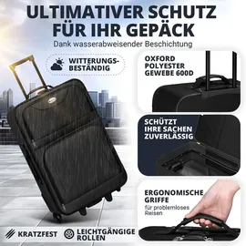 Juskys Trolley Reisekoffer Set 5 teilig - 60 L, 2 Rollen, Weichschale, Handgepäck, Schwarz