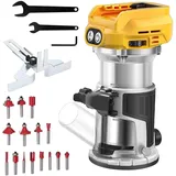 Akku Oberfräse kompatibel mit Dewalt DCB 18V-20V Akku, 800W Oberfräse Trimmer Einhandfräse, Bürstenloser Kantenfräser mit 6 Geschwindigkeit, 30.000 U/min Akku-Holzfräser für Holzbearbeitung (no Akku)
