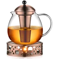 Glastal 1500ml Bronze Teekanne mit Stövchen aus Glas und Edelstahl