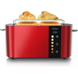 Arendo Toaster 4 Scheiben, Langschlitztoaster, Langschlitz, Edelstahl, 1500W, Display mit Restzeitanzeige, Brötchenaufsatz, Defrost Funktion, Wär... - Rot