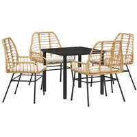 VidaXL 5-teiliges Garten-Ess-Set mit Kissen in Braun Poly-Rattan