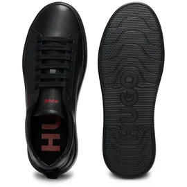 Hugo Herren Blake Tenn Ledersneakers mit rotem Logo Schwarz005 43