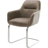 DeLife Schwingstuhl Pejo-Flex Freischwinger flach Edelstahl Mikrofaser Taupe Vintage Taschenfederkern