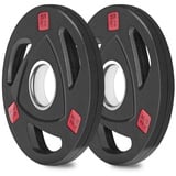 wuuhoo Hantelscheibe Olympische Hantelscheiben Ray 50mm, 2er Set I Weight Plates gummiert mit Stahlkern I Langhantelgewichte mit Griffen und Stahlbuchse I schwarz mit Gewichtsangabe 2 x 2,5kg