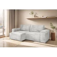 Fun Möbel Ecksofa Schlafsofa MADLEN Stoff Velo Hellgrau Ottomane