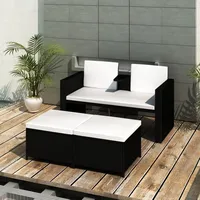 Ankonbej 4-tlg. Garten-Lounge-Set mit Auflagen Poly Rattan Schwarz - Schwarz