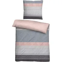 biberna Bettgarnitur Quermuster Grau/Silber 135 x 200 cm + 80 x 80 cm