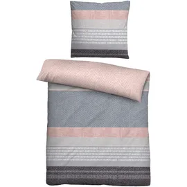 biberna Bettgarnitur Quermuster Grau/Silber 135 x 200 cm + 80 x 80 cm
