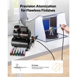 Vevor Airbrush Set 1 St. 1/6 PS mit Luftkompressor & Tank, 1 Düse (0,3 mm) & Schlauch & Acrylfarbe