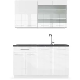 Vicco Küchenzeile Fame-Line 140 cm Weiß Hochglanz