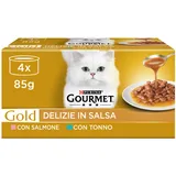 PURINA GOURMET GOLD Feuchte Katze Köstlichkeiten in Sauce mit Lachs und Thunfisch - 48 Dosen à 85g je (12 Packungen à 4 x 85g)